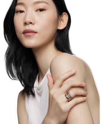 DY Mercer Melange Multi Row Ring in Sterling Silver with 18K Rose Gold and Pav&eacute; Cognac Diamonds