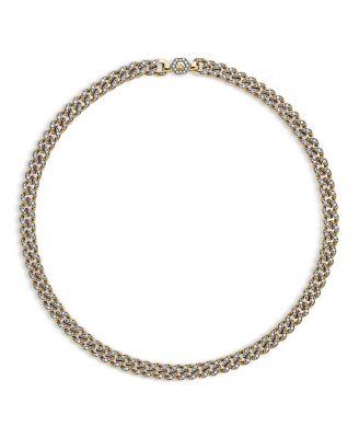 Curb Chain Necklace in 18K Yellow Gold with Pav&eacute; Diamonds, 17"
