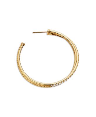 18K Yellow Gold Diamond Crossover Hoop Earrings
