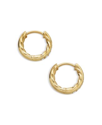 Pav&eacute; Huggie Hoop Earrings in 18K Yellow Gold with Diamonds, 13mm