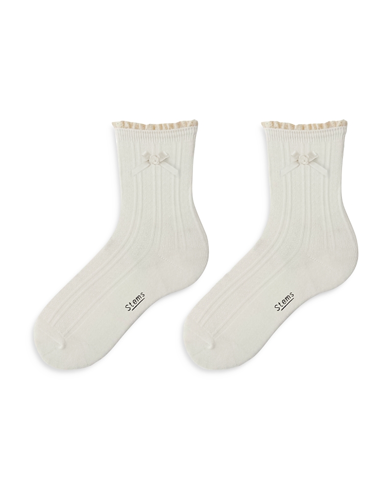 Stems 90s Flower & Bow Crew Socks In Ivory
