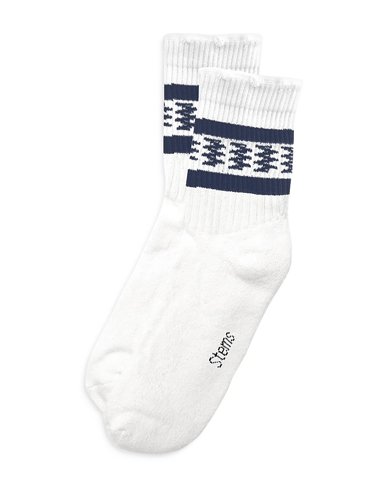 Stems Frayed Edge Striped Crew Socks In Navy