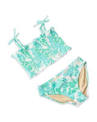 Girls' 2 Piece Charming Rose Floral Smocked Bikini - Little Kid, Big Kid