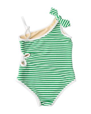 Girls' Green Stripe Ribbed One Piece Swimsuit - Little Kid, Big Kid