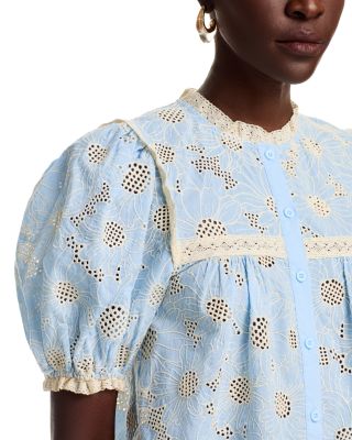 Lace Trim Eyelet Blouse
