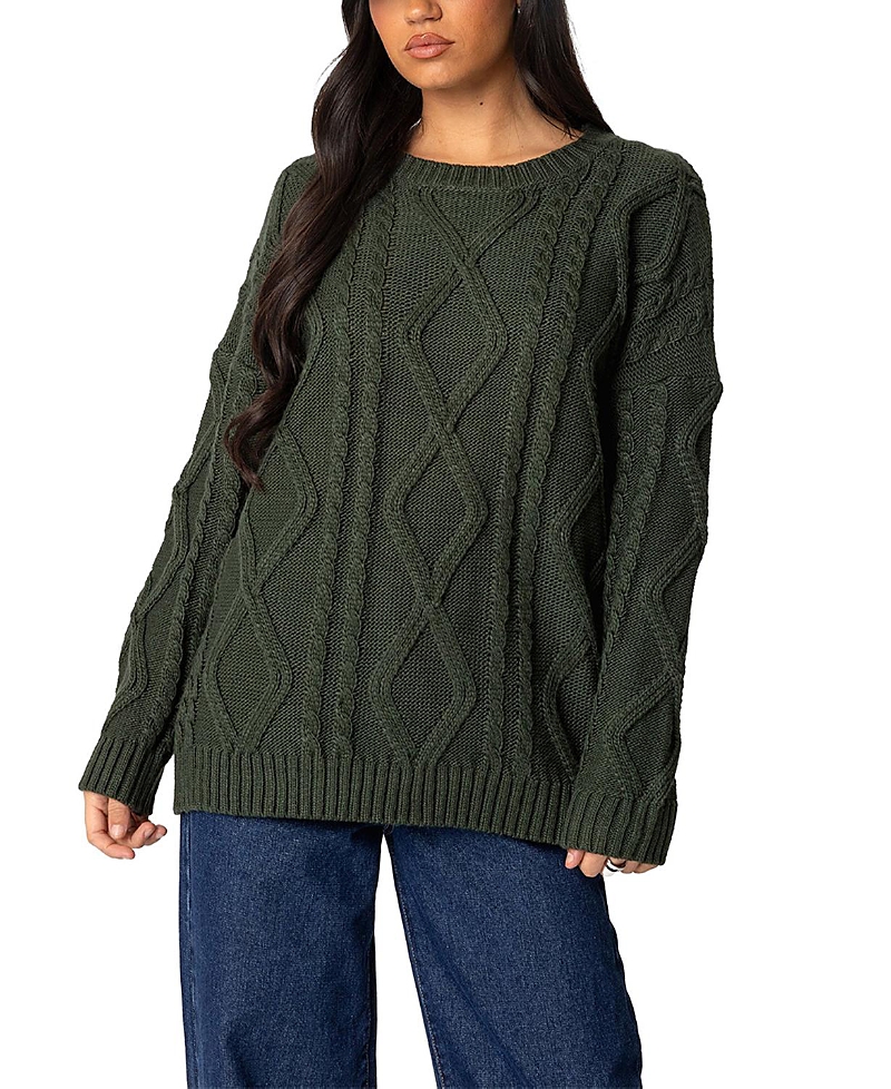 Edikted Kennedy Oversize Cable Stitch Sweater In Green