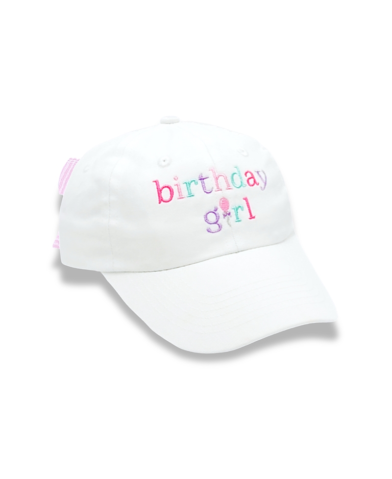 Bits & Bows Girls' Birthday Girl Bow Baseball Hat - Baby, Little Kid In White