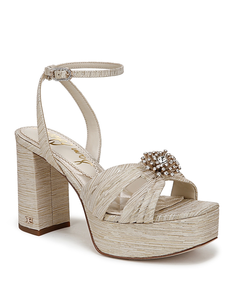 Sam Edelman Women's Janelle Square Toe Crystal Flower High Heel Platform Sandals