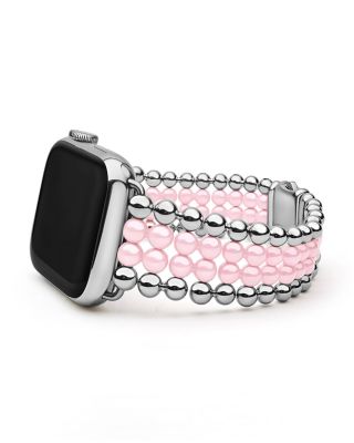 Lagos Stainless Steel & Pink Ceramic Smart Caviar Watch Band for Apple Watch