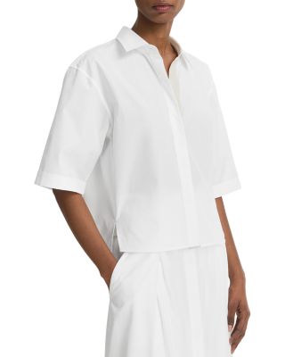 Short Sleeve Collared Button Down Poplin Shirt