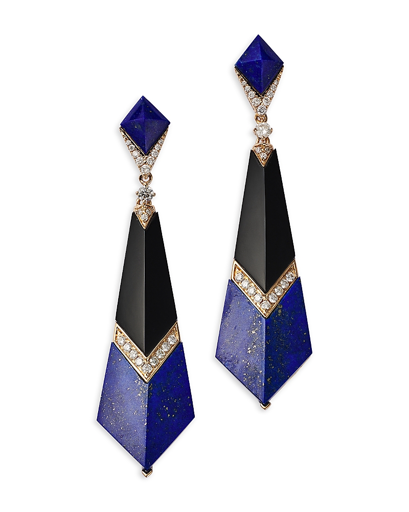 Shop Bloomingdale's Fine Collection Lapis, Malachite & Diamond Drop Earrings In 14k Yellow Gold In Blue/black