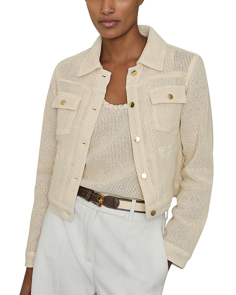 Reiss Neutral Cotton-blend Textured Trucker Jacket In Neutral