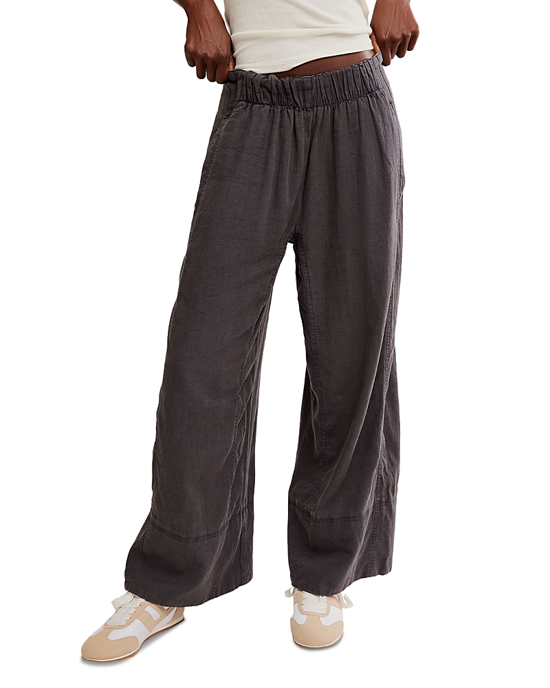 Free People Days End Pull-on Linen Blend Wide Leg Pants In Black