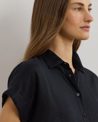 Linen Dolman Sleeve Button Down Shirt, Regular & Petite