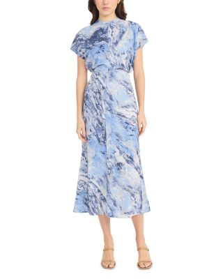 Printed Short Sleeve Gathered Midi Dress