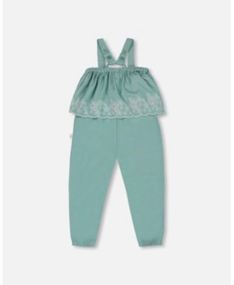 Girls' Chambray Jumpsuit with Embroidery - Baby