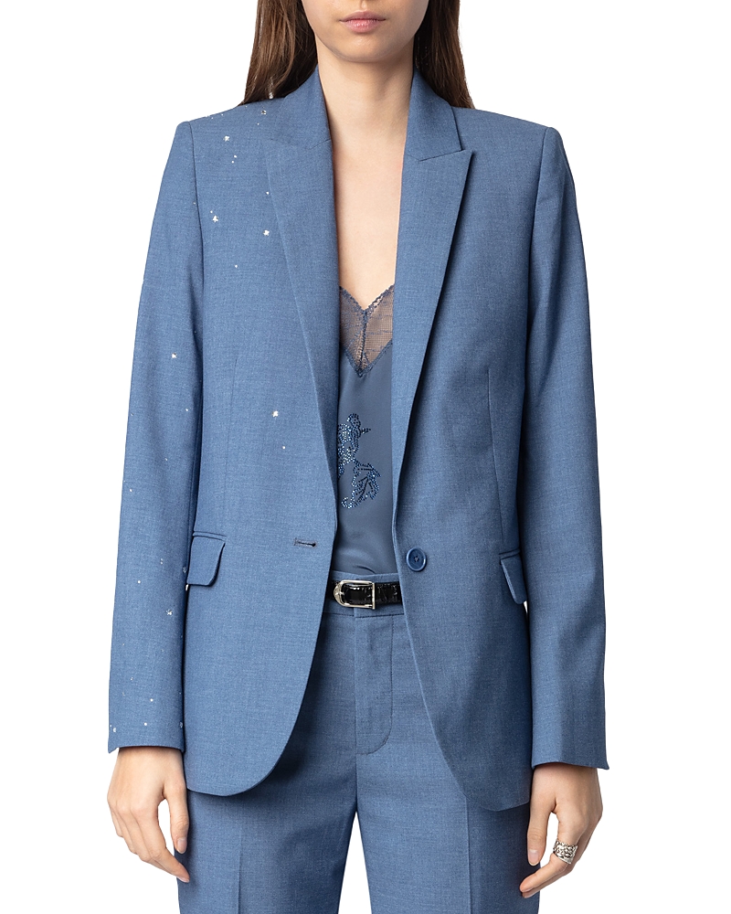 Zadig & Voltaire Valse Star Embellished Single-breasted Blazer In Surf