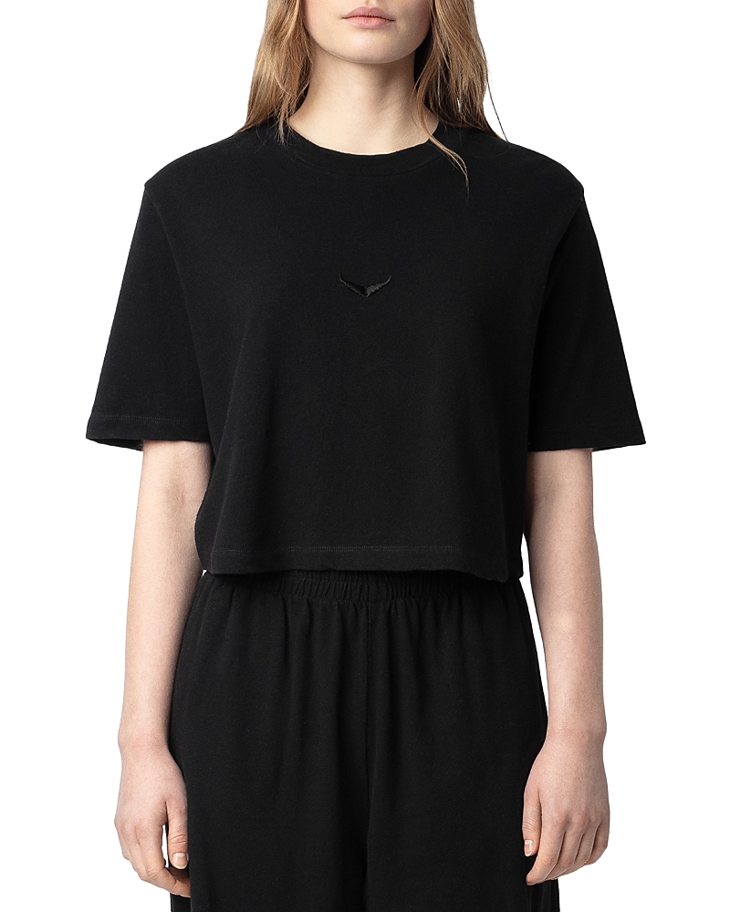 Zadig & Voltaire Womens Mila Brand-embroidered Cotton And Linen-blend T-shirt Black In Black