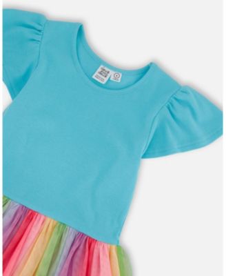  Girls' Bi-Material Dress with Printed Mesh Skirt - Big Kid