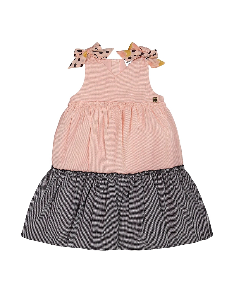 Deux Par Deux Girl's Tiered Dress With Bows Pink And Black In Pink And Black