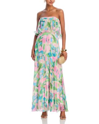 AQUA - Printed Pleated Strapless Dress - Exclusive