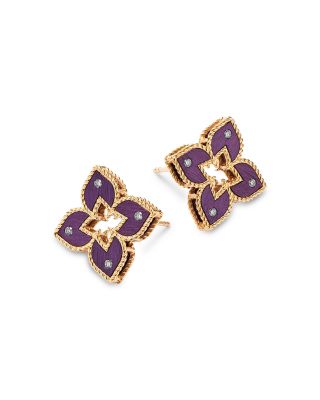 18K Rose Gold Venetian Princess Titanium Diamond Flower Stud Earrings