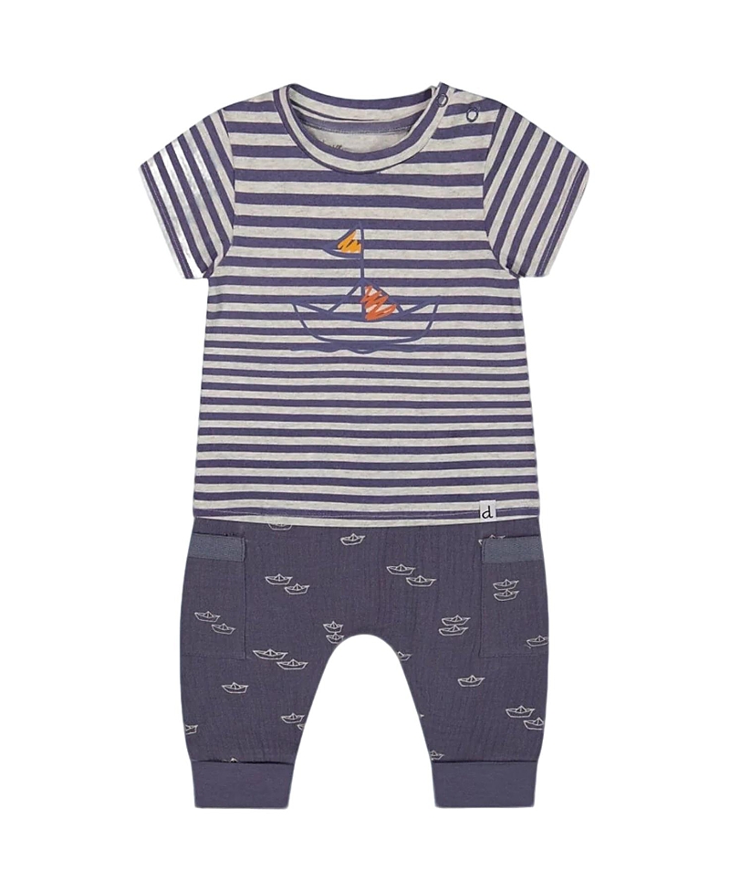 Deux Par Deux Boys' Organic Cotton Top And Muslin Pant Set - Baby In Striped Navy