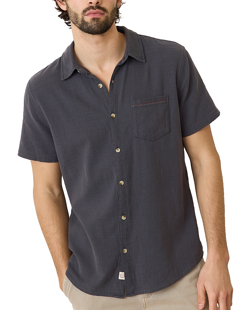 Marine Layer Classic Solid Short Sleeve Stretch Cotton Selvage Button-up Shirt In Black