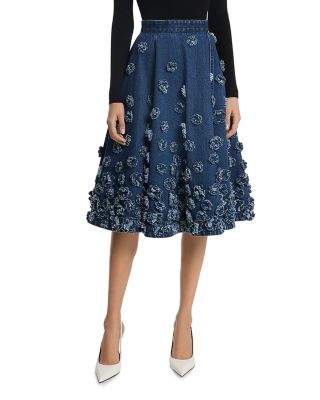 Michael Kors Collection - Floral Embroidered Denim Circle Skirt
