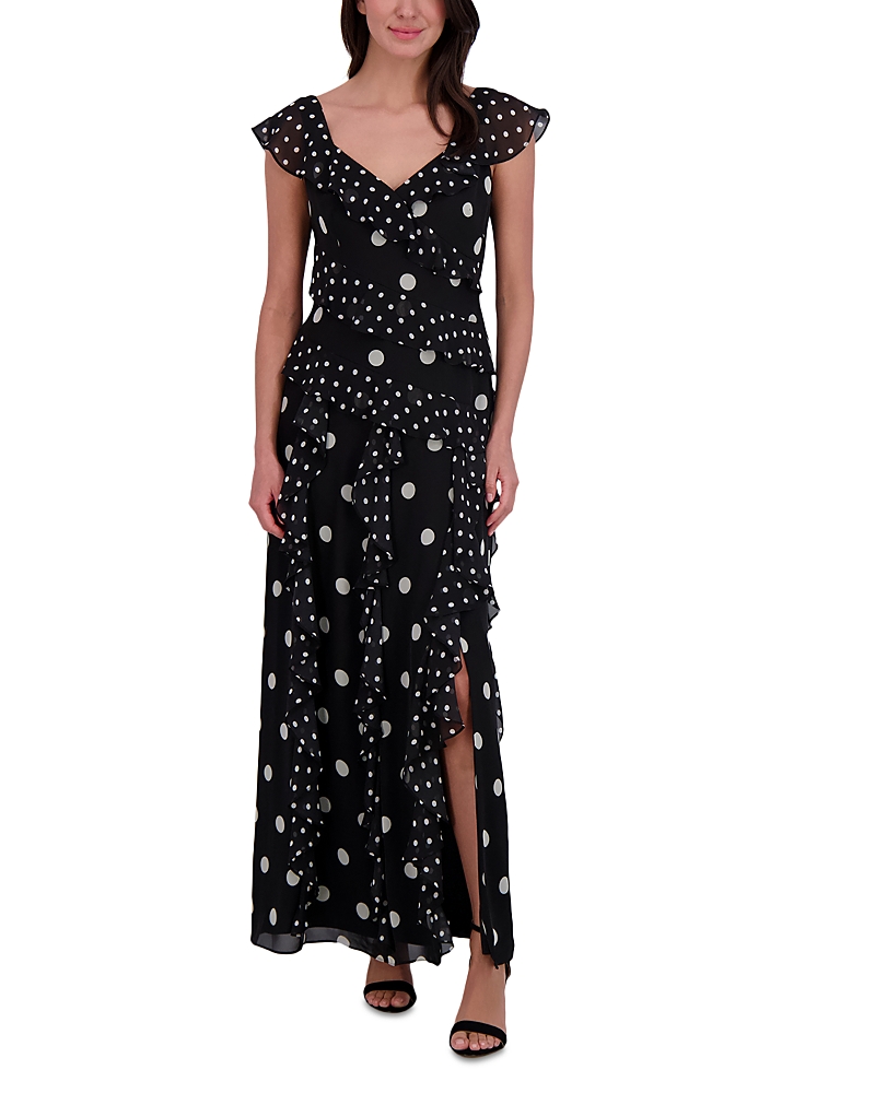 Eliza J V Neck Flutter Sleeve Ruffle Dress In Black
