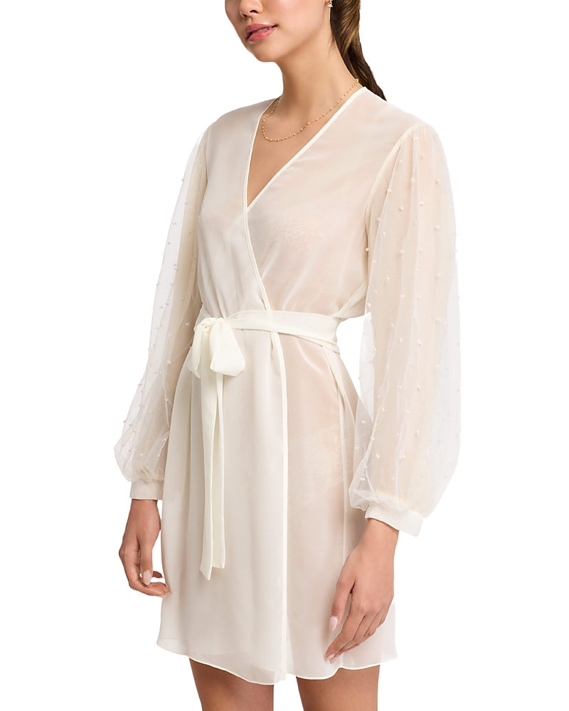 Rya Collection Imitation Pearl Tie Waist Cover-up Robe In Ivory