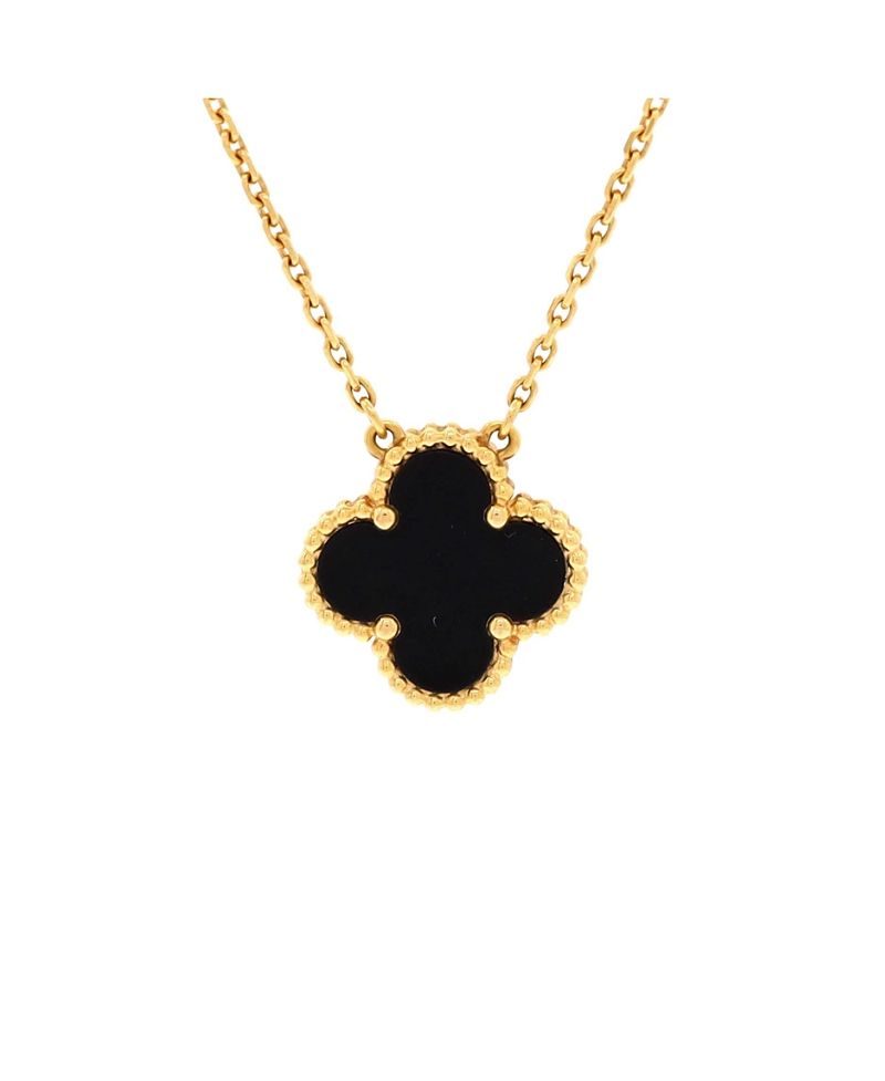 Pre-owned Pre-owned Van Cleef & Arpels Van Cleef & Arpels Vintage Alhambra Pendant Necklace 18k Gold And Onyx