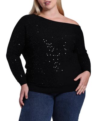 Plus Size Viscose Sequin Off-The-Shoulder Sweater