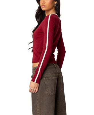 Contrast V Neck Long Sleeve T-Shirt