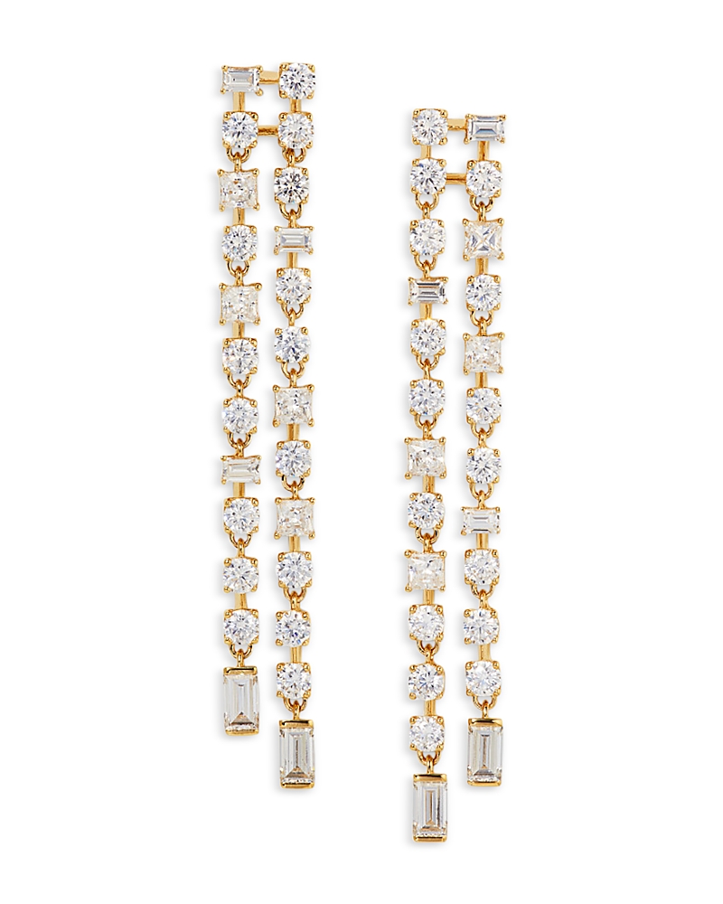 NADRI CUBIC ZIRCONIA DOUBLE ROW LINEAR DROP EARRINGS IN 18K GOLD PLATED