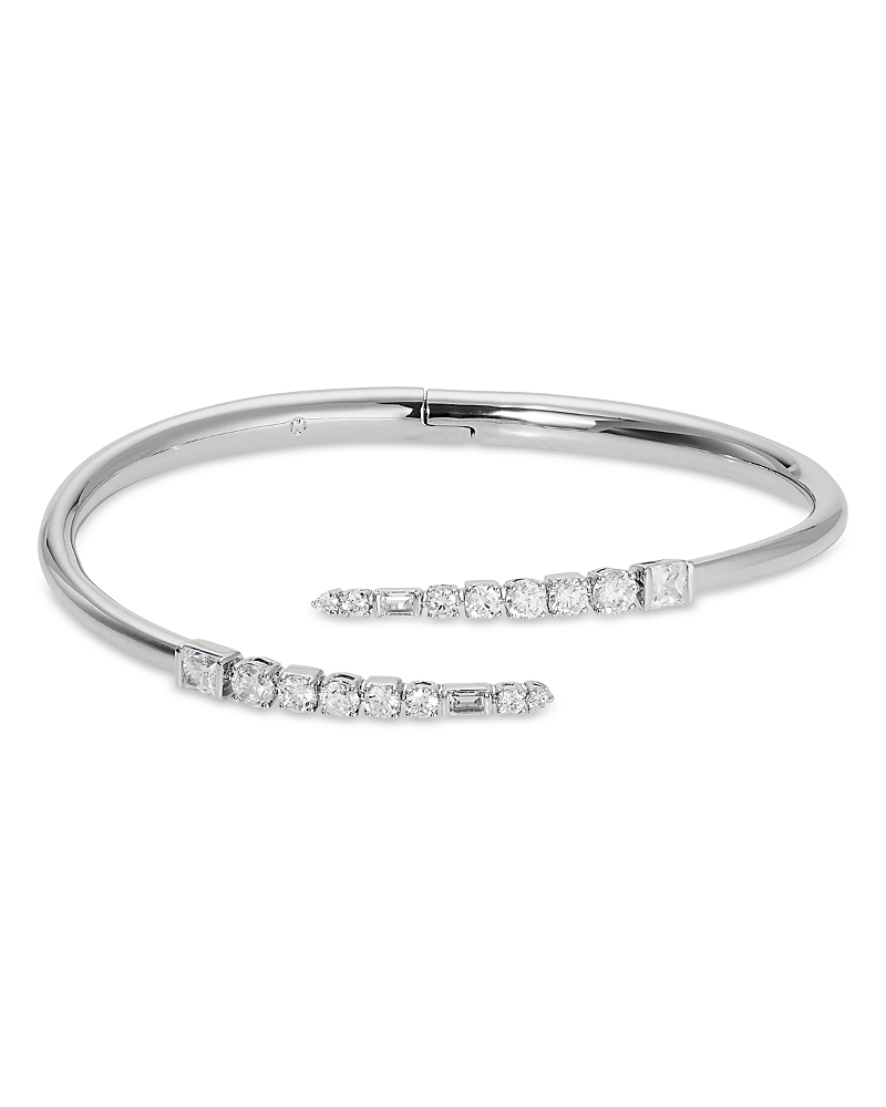 Nadri Cubic Zirconia Bypass Bangle Bracelet In Rhodium Plated In Silver
