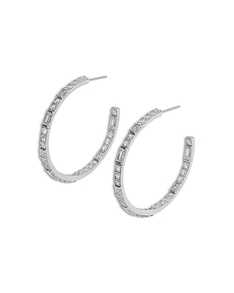 NADRI CUBIC ZIRCONIA HOOP EARRINGS IN RHODIUM PLATED