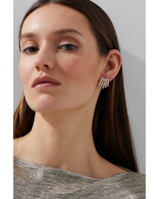 Cubic Zirconia Multi Row Stud Earrings in Rhodium Plated