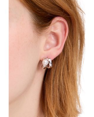Keep Sparkling Imitation Pearl Double Huggie Hoop Earrings