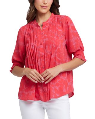 NYDJ - Floral Print Pleated Peasant Top