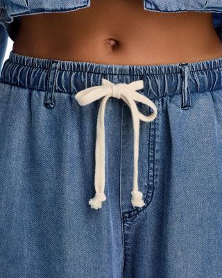 Washed Denim Wide Leg Pants