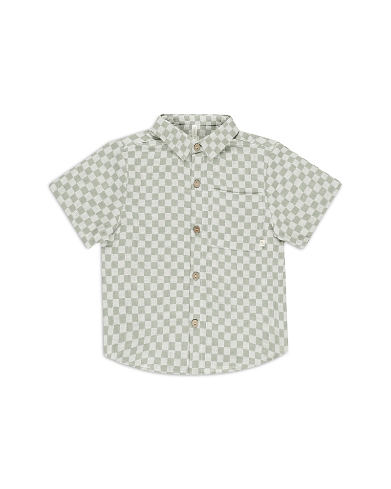 Rylee + Cru Boys' Mediterranean Print Short Sleeve Linen Shirt - Little Kid In Sage