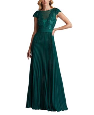 Surette Sequin Embroidered Pleated Chiffon Gown
