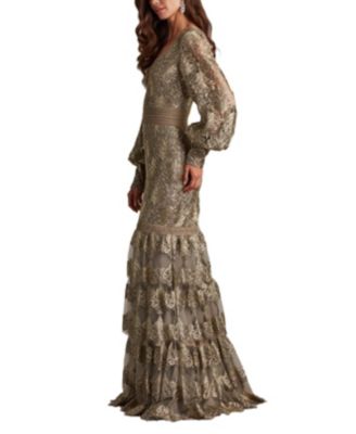 Aponi Tiered Sequin Embroidered Gown