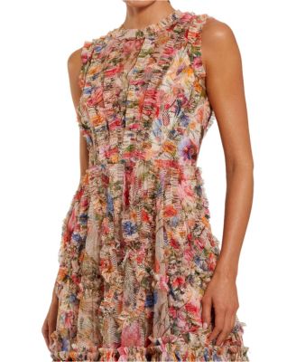 Women's High Neck Sleeveless Micro Ruffle Mini Dress