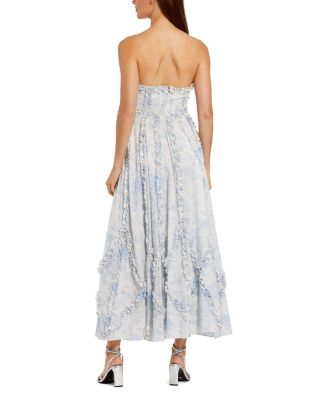 Floral Cotton Ruffle Strapless Gown