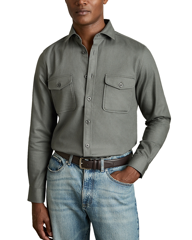 Reiss Sage Stretch-cotton Twill Twin-pocket Overshirt In Sage