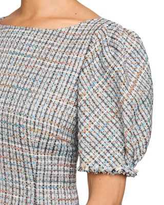 Violet A-Line Shift Dress with Puff Sleeves in Luxury Tweed with Lurex