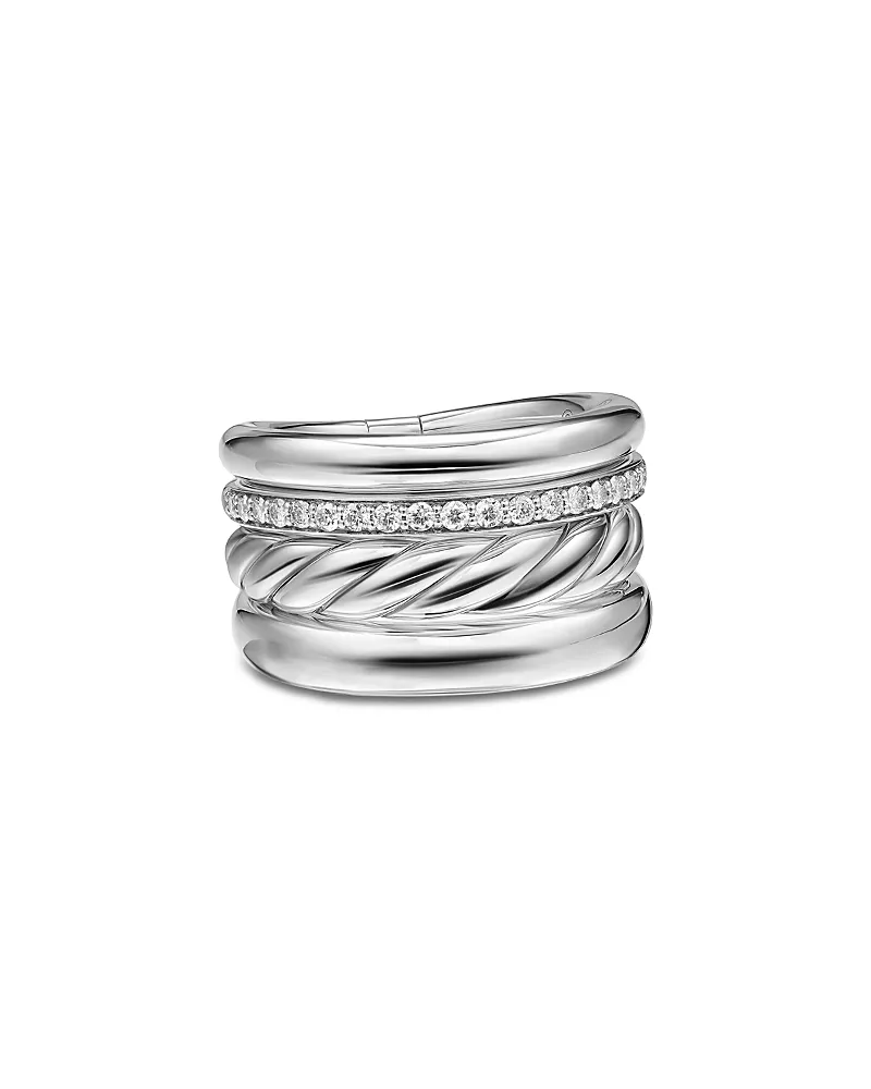 David Yurman Dy Mercer Four Row Ring in Sterling Silver with Diamonds, 13.8mm