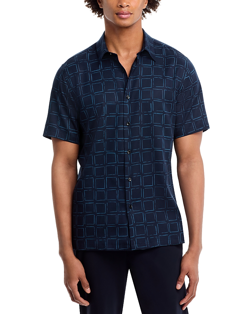 Theory Irving Grid Print Short Sleeve Lyocell Button-up Shirt In Baltic Multi